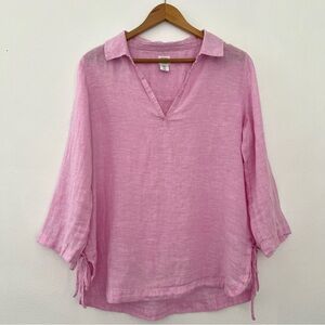 Sigrid Olsen 100% Linen Breezy Lightweight V-Neck Lagenlook Top